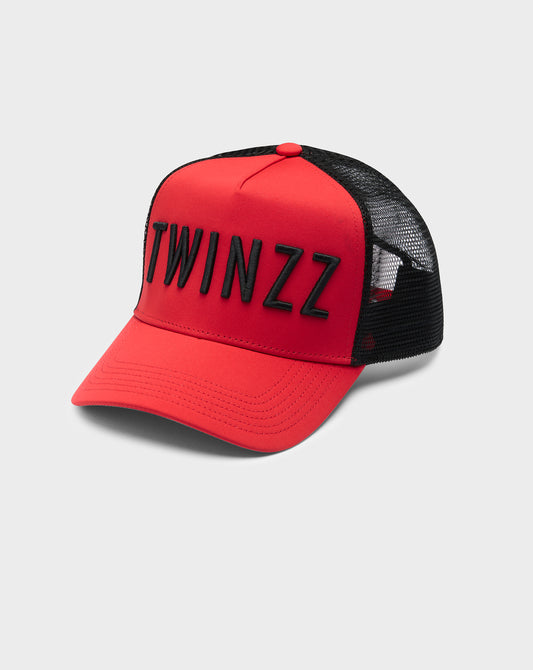 NYLON 3D LOGO MESH BACK TRUCKER  -  RED / BLACK