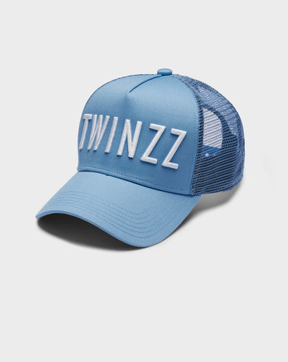 COTTON MESH LOGO TRUCKER - ICE BLUE AND WHITE