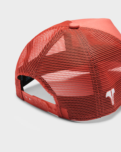 COTTON MESH LOGO TRUCKER - CORAL AND WHITE