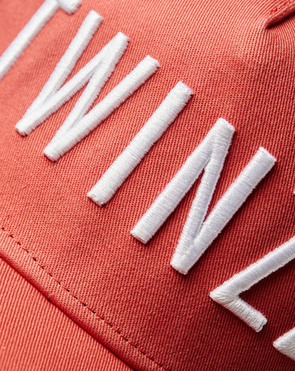 COTTON MESH LOGO TRUCKER - CORAL AND WHITE