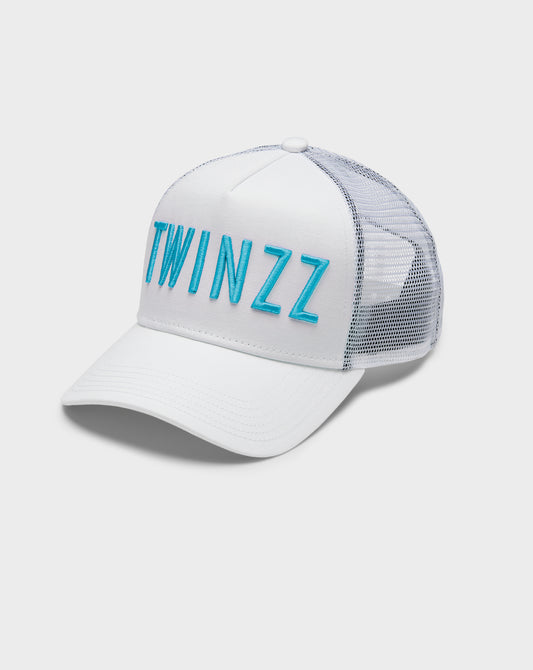 3D COTTON TRUCKER CAP - WHITE/BABY BLUE