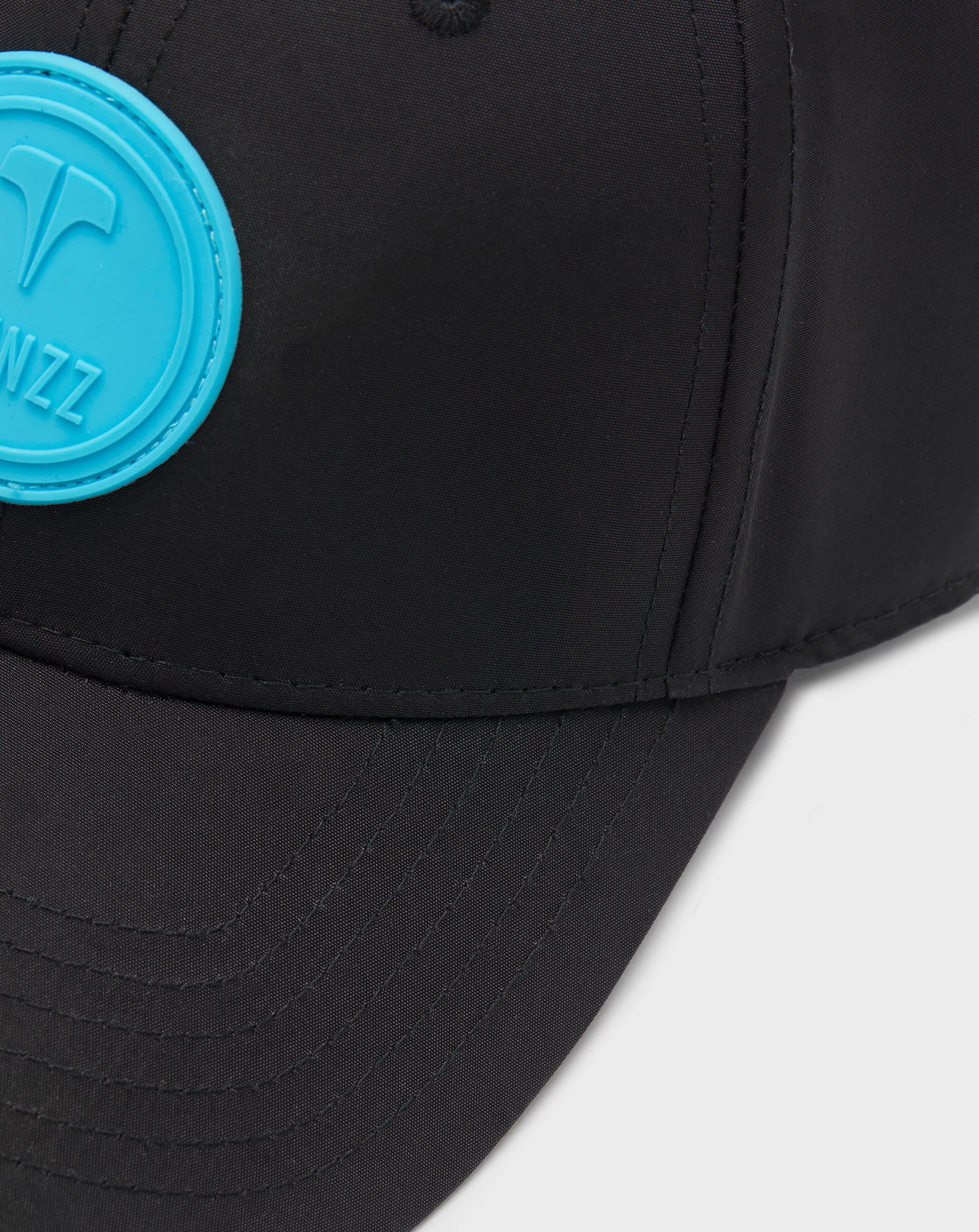 Twinzz black pitcher cap with baby blue rubber logo