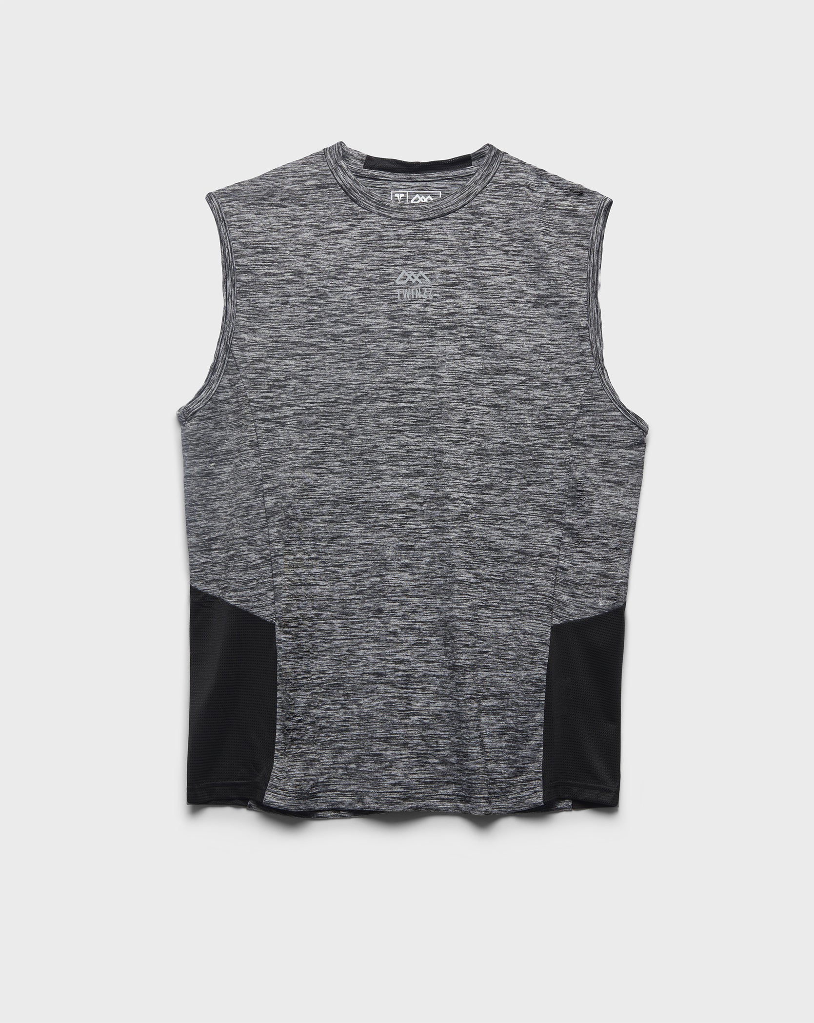 Grey and back Twinzz sleeveless active tee