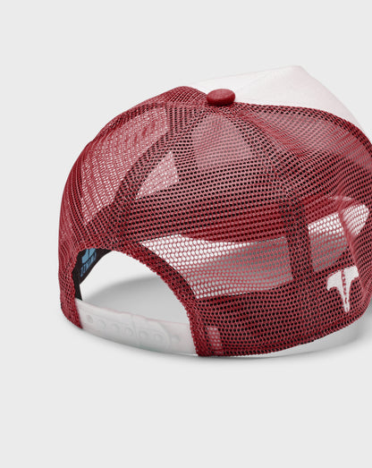 OVAL CONTRAST PATCH MESH TRUCKER - RED/WHITE